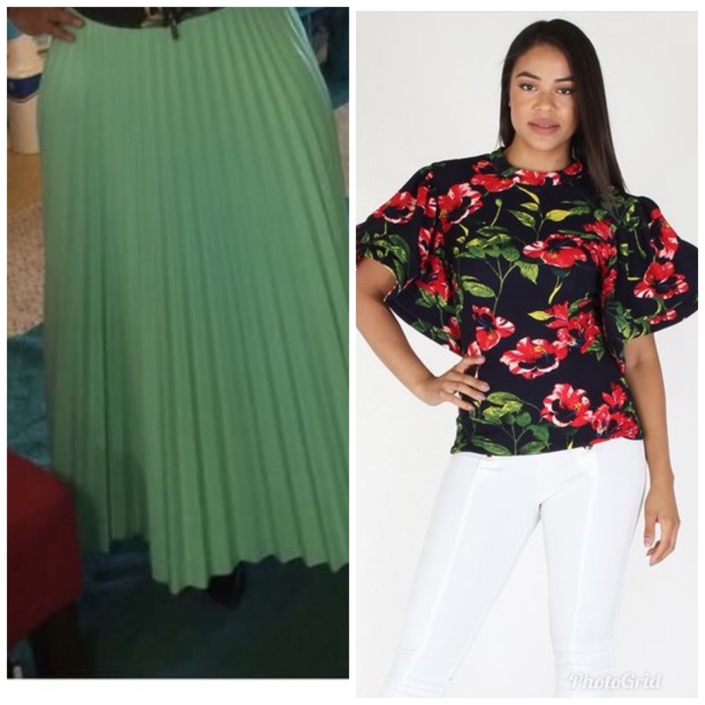 Pleated green skirt